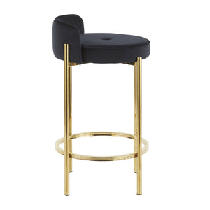 English Elm Chloe Glam Velvet Counter Stool Set of 2 – Gold Metal Base, Tufted Black Upholstery, Contemporary Chic B202P221826