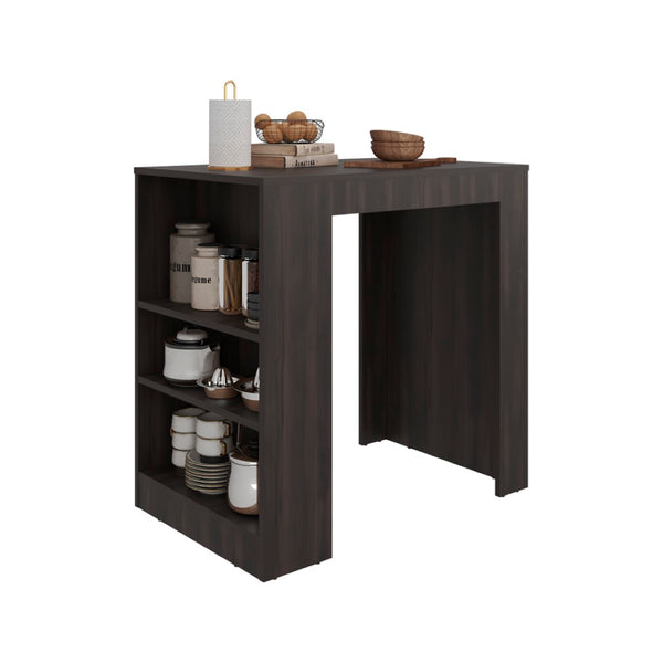English Elm Kitchen Island with Three Open Shelves Compact Design for Small Apartments B092P474487