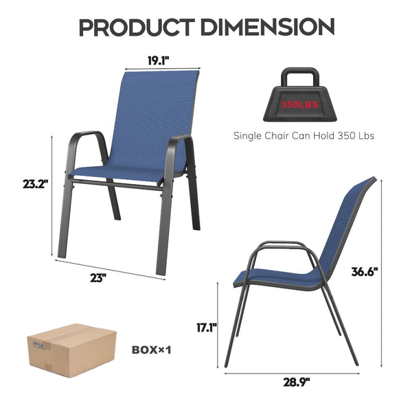 English Elm 6-piece Outdoor Dining Chair Set Powder Coated Metal Teslin Fabric Patio Seating Black,Navy Blue W3979P402387