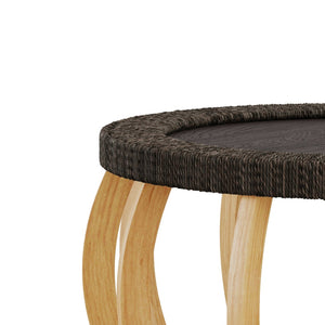 English Elm 35.43"vintage Woven Rattan Round Coffee Table Curved Wood Legs Boho Living Room W757P445115