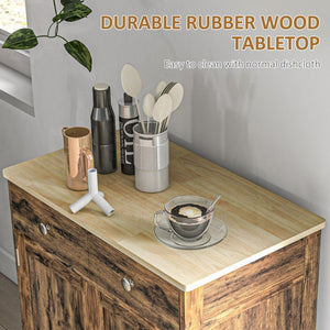 English Elm Homcom Rustic Brown Sideboard Rubberwood Top Buffet with Drawers Adjustable Shelf W2225P229311