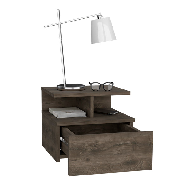 English Elm Adele Wall-Mounted Nightstand with Drawer and Open Shelves — Space-Saving Floating Bedside Table Brown 18 L x 17 W x 4 H B070P188830