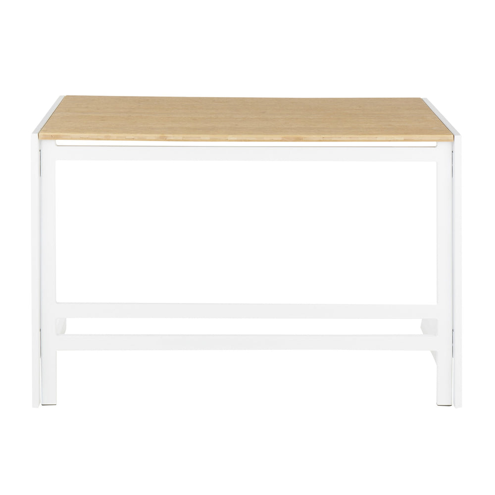 English Elm Roman Industrial Office Desk – White Metal Frame with Natural Bamboo Top, Sturdy Rustic Modern Workstation B202P223969