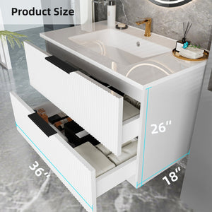 English Elm 36 Floating Bathroom Vanity with Ceramic Sink, Wall-Mounted 36" Modern Fluted Cabinet with Quiet Drawers Matte White 38.18 L x 22.83 W x 7.48 H W3520S00006