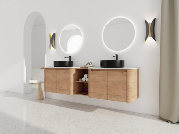 English Elm 72'' Wall-Mounted Bathroom Vanity With Elegant Ceramic Sink, Soft-Close Doors & Ample Storage Space W999S00417