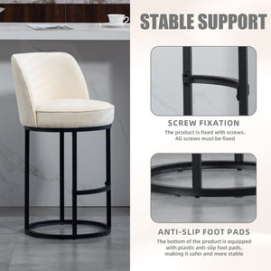 English Elm Counter Height Barstools Set of 2 Linen Upholstered Barrel Seat with Iron Legs Beige W395P410430