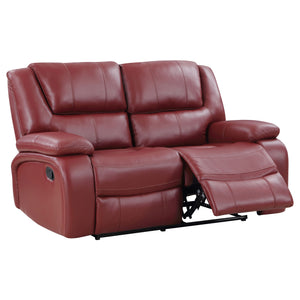 English Elm Elodie Red Faux Leather Motion Reclining Loveseat - Plush, Stylish Comfort For Cozy Living Spaces B062P354075