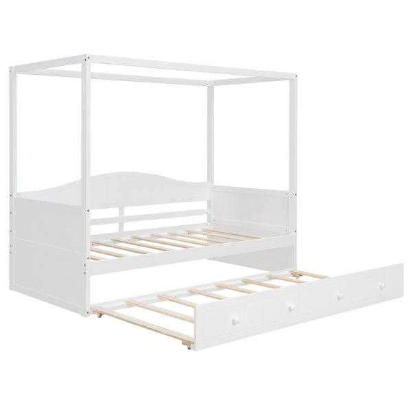 English Elm Twin Canopy Daybed with Pull Out Trundle Pinewood Frame for Kids or Guest Rooms N708P373423K