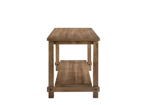 English Elm Martha Weathered Oak Counter Height Table with Open Storage Shelf, Solid Wood Veneer, 70 lb Top Load B2726P287571