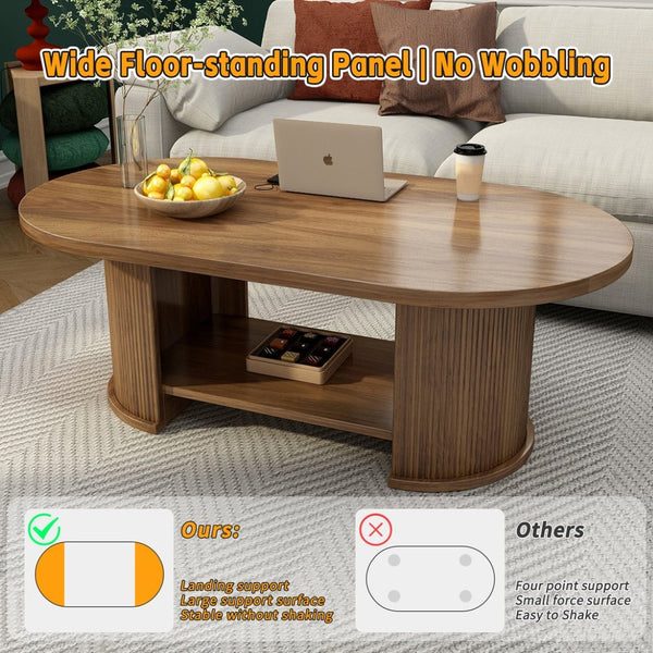 English Elm Oval Fluted Two Tier Coffee Table Walnut Farmhouse Mid Century Living Room Accent W2641P422954