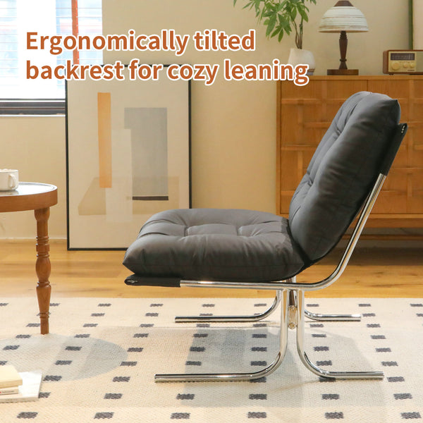 English Elm Leather Armchair Oversized Modern Accent Chair High Back Wingback Comfort Foam Seat Metal Legs Black W2105P303634