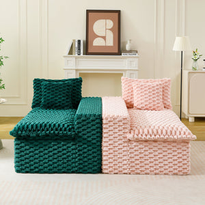 English Elm Luxury Color-Block Turtle Velvet Multifunctional Sofa - Cozy Modular Design For Stylish Living Spaces W3371S00054