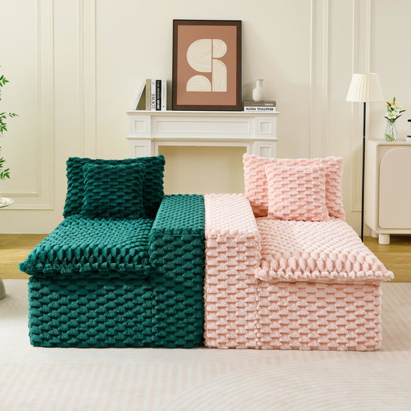 English Elm Luxury Color-Block Turtle Velvet Multifunctional Sofa - Cozy Modular Design For Stylish Living Spaces W3371S00054