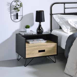English Elm One Drawer Nightstand With Open Compartment – Modern Industrial Oak & Black Accent Table For Storage B016P256521