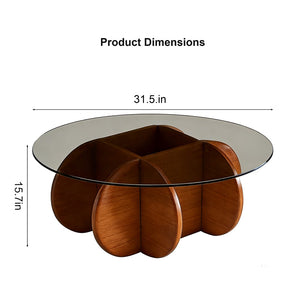 English Elm Modern Round Glass Top Coffee Table with Walnut Wood Base for Living Room Decor W3101P417725