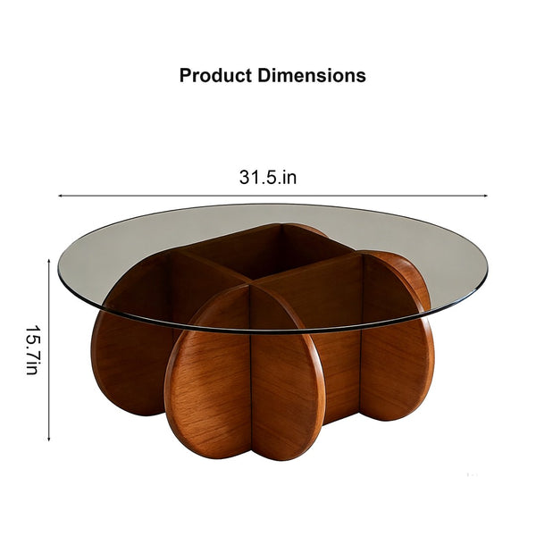 English Elm Modern Round Glass Top Coffee Table with Walnut Wood Base for Living Room Decor W3101P417725
