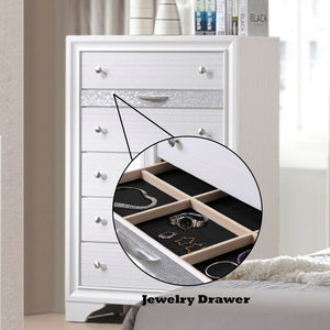 English Elm Naima Textured Finish Dresser with Felt-Lined Jewelry Drawer, Smooth Metal Glides & Silver Pulls White 57 L x 20 W x 37 H B2726P261241
