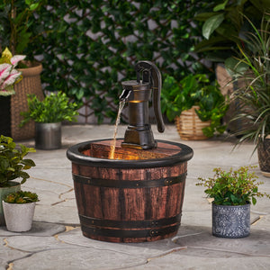 English Elm Christopher Knight Home® - 26.5" Handcrafted Weather-Resistant Wood Finish Floor Fountain with Waterfall Effect & LED Light 71775.00BRN