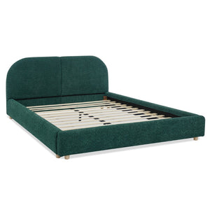 English Elm Queen Upholstered Bed with Tall Curved Headboard Soft Textured Fabric Modern Bedroom Green W487S00482