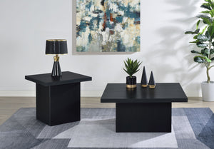 English Elm Square Engineered Wood Cocktail Table Matte Black Pedestal Base Modern Living Room B016P469769