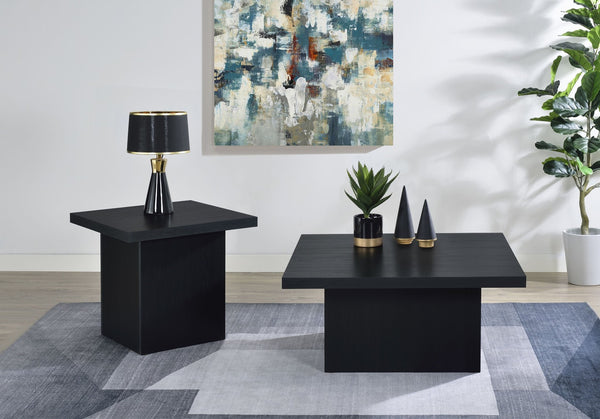 English Elm Square Engineered Wood Cocktail Table Matte Black Pedestal Base Modern Living Room B016P469769
