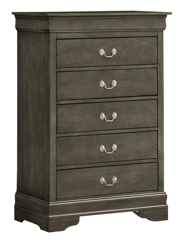 English Elm Louis Elegant 4-Drawer Chest with Carved Bases & English Dovetail Drawers, Tarnish-Resistant Hardware Gray 21 L x 36 W x 52 H B078108181
