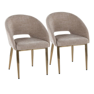 English Elm Chair Set of Two with Gold Metal Legs and Fabric Seat for Glam Dining Rooms B202S02104