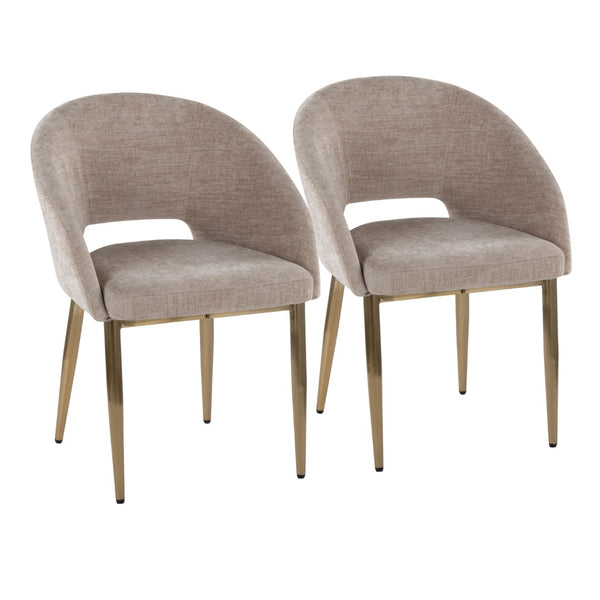 English Elm Chair Set of Two with Gold Metal Legs and Fabric Seat for Glam Dining Rooms B202S02104
