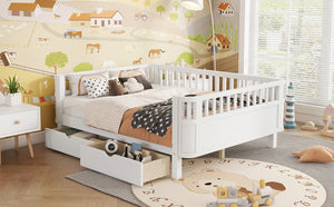 English Elm Twin Kids Platform Bed Solid Pine White Finish with Storage Drawers and Safety Rails White W2593P409116