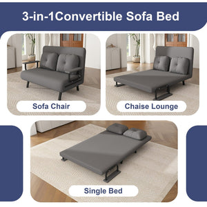 English Elm 46" Wide Corduroy Sleeper Sofa Bed Convertible Folding Chair for Two with Adjustable Backrest Grey W2700P431034
