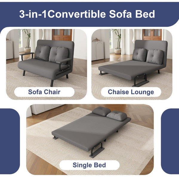 English Elm 46" Wide Corduroy Sleeper Sofa Bed Convertible Folding Chair for Two with Adjustable Backrest Grey W2700P431034