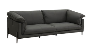 English Elm Tadi Black Top Grain Leather Loveseat with Memory Foam & Feather Cushions, Hardwood Frame, 51" Seat B2726P265273