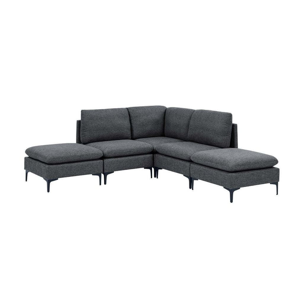 English Elm Linen Upholstered Sectional Sofa with Black Metal Legs Mid-century Modern Living Room Dark Gray B2748S00110