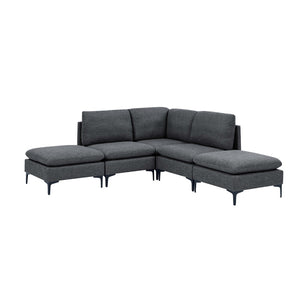 English Elm Linen Upholstered Sectional Sofa with Black Metal Legs Mid-century Modern Living Room Dark Gray B2748S00110