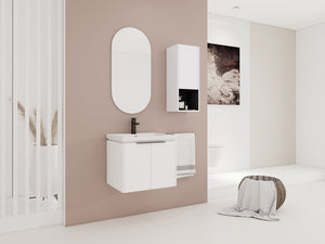 English Elm 24" Wall-Mounted Bathroom Vanity With Ceramic Sink & Side Cabinet - Stylish Soft-Close Design! W999S00333