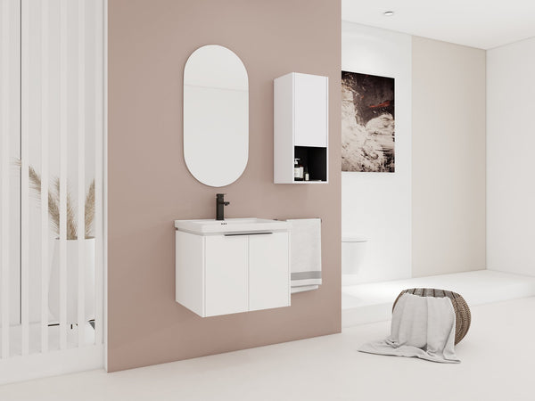English Elm 24" Wall-Mounted Bathroom Vanity With Ceramic Sink & Side Cabinet - Stylish Soft-Close Design! W999S00333