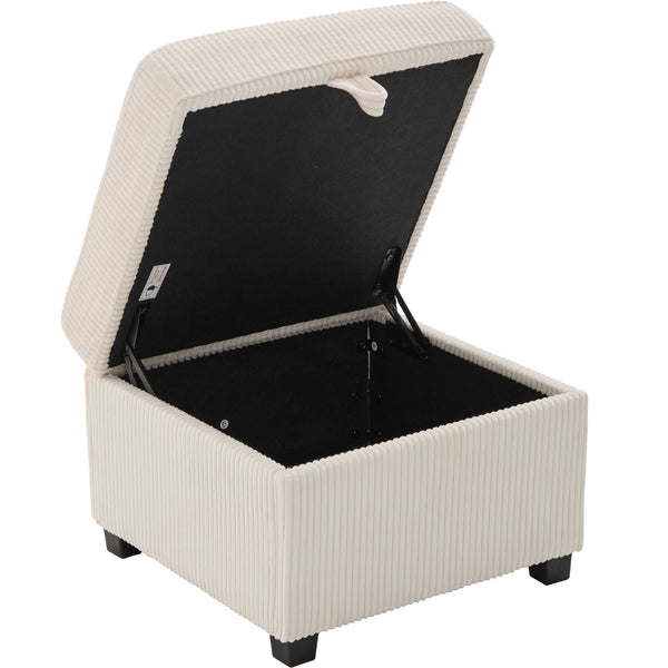 English Elm UNITED Corduroy L-Shaped Sectional Sofa with Storage Ottoman, USB Ports, Cup Holders & LED Lighting Beige W1568P332400