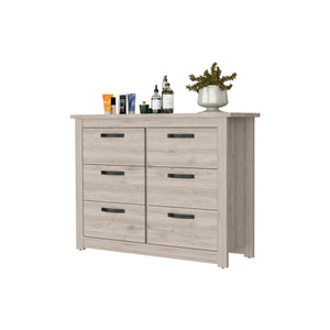 English Elm Westport Light Grey Six-Drawer Double Dresser with Superior Top, Metal Hardware, Sturdy Legs, 47" B128S00117