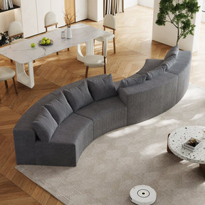 English Elm Corduroy Curved Sectional Sofa - Modular 4-Piece Design With 8 Plush Pillows For Cozy Living Spaces W834S00342