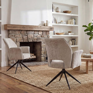 English Elm Fabric Swivel Dining Chairs Set of 2 with 360 Rotation Removable Arms Metal X-frame Gray W3851P452803