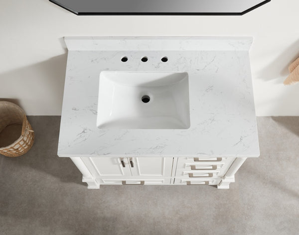 English Elm Fully Assembled 36 Inch Bathroom Vanity Carrara Marble Top Dual Basin Rubberwood W1826P308992