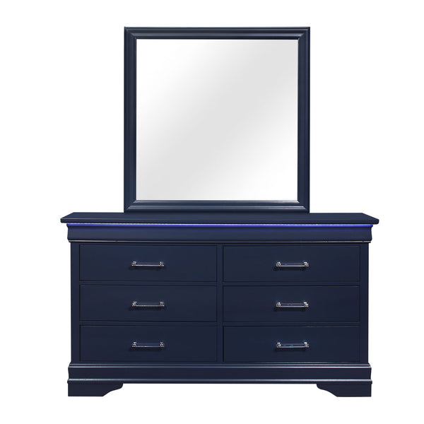 English Elm CHARLSTON Solid Wood 5-Drawer Chest with Built-In LED Lighting, Spacious Transitional Bedroom Storage Blue 62.4 L x 19.49 W x 37.01 H B201P215698