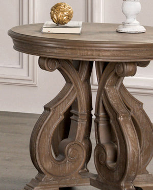 English Elm Traditional Round End Table With Carved Scroll Legs – Elegant Solid Wood Design In Rich Oak Finish B2741P361128-GIGA