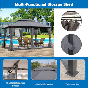 English Elm 13x10 Outdoor Gazebo Canopy Tent With Double Vented Roof, Full Sidewalls For Insect & Weather Shield Grey W419P282068