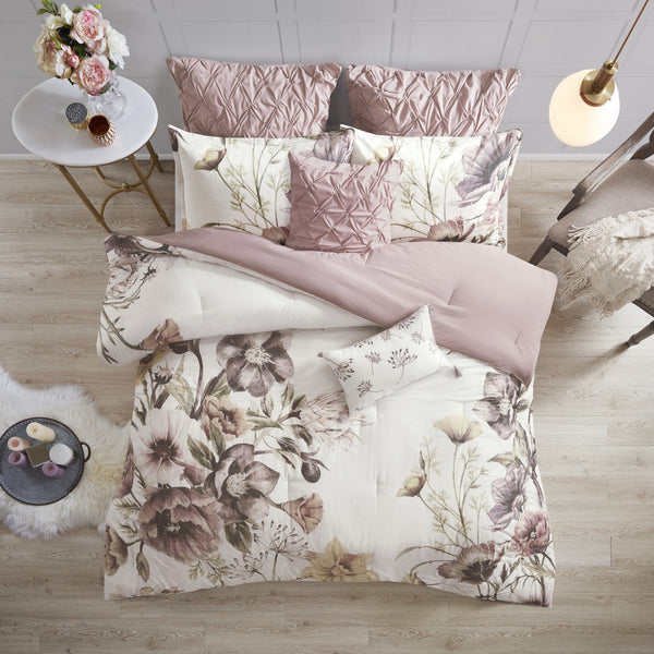 English Elm 8 Madison Park Cassandra Cotton Printed Comforter Set Queen with Floral Shabby Chic Embroidered Pillows OEKO-TEX Certified Blush 18.9 L x 13.78 W x 11.42 H B03597100