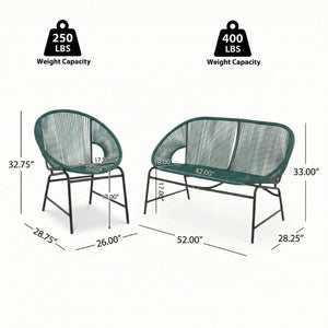 English Elm Nusa Outdoor 3 Piece Pe Rattan Chat Set with Iron Frame for Patio Balcony NUSA3PCSETTEL-N