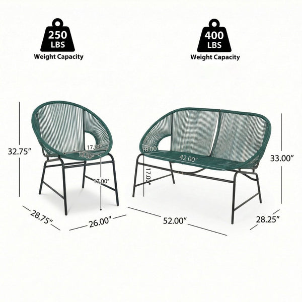 English Elm Nusa Outdoor 3 Piece Pe Rattan Chat Set with Iron Frame for Patio Balcony NUSA3PCSETTEL-N