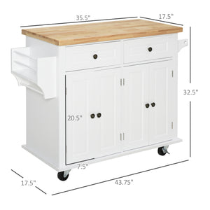 English Elm HOMCOM Mobile Kitchen Island Cart with Rubberwood Butcher Top, Locking Casters, Drawers & Shelves for Organized Prep and Storage White W2225P173891