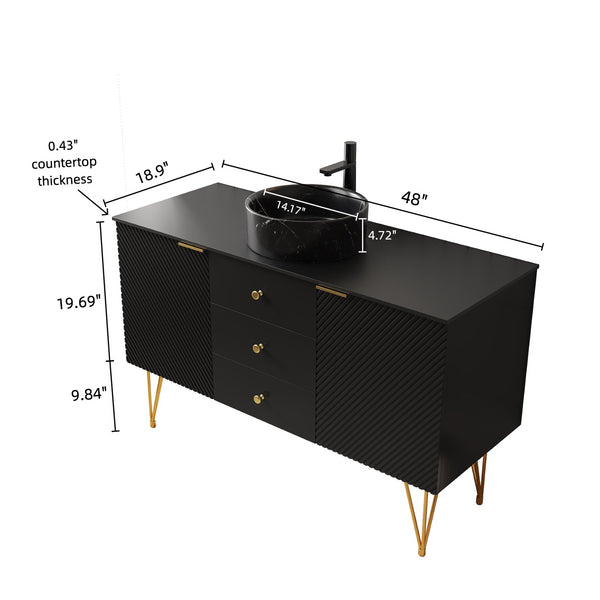English Elm Gema 48" Pre-Assembled Bathroom Vanity With Storage, Gold Legs, Black Stone Top & Stylish Vessel Sink W2615S00287