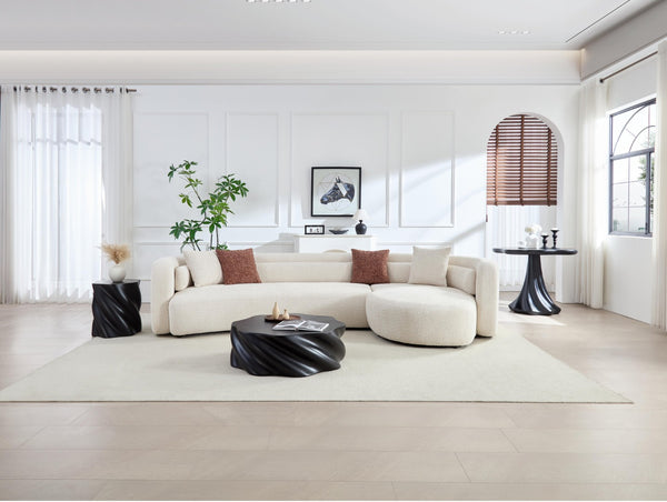 English Elm 132" Boucle L-shaped Sectional Sofa Curved Modular Design for Modern Living Rooms W2664S00105
